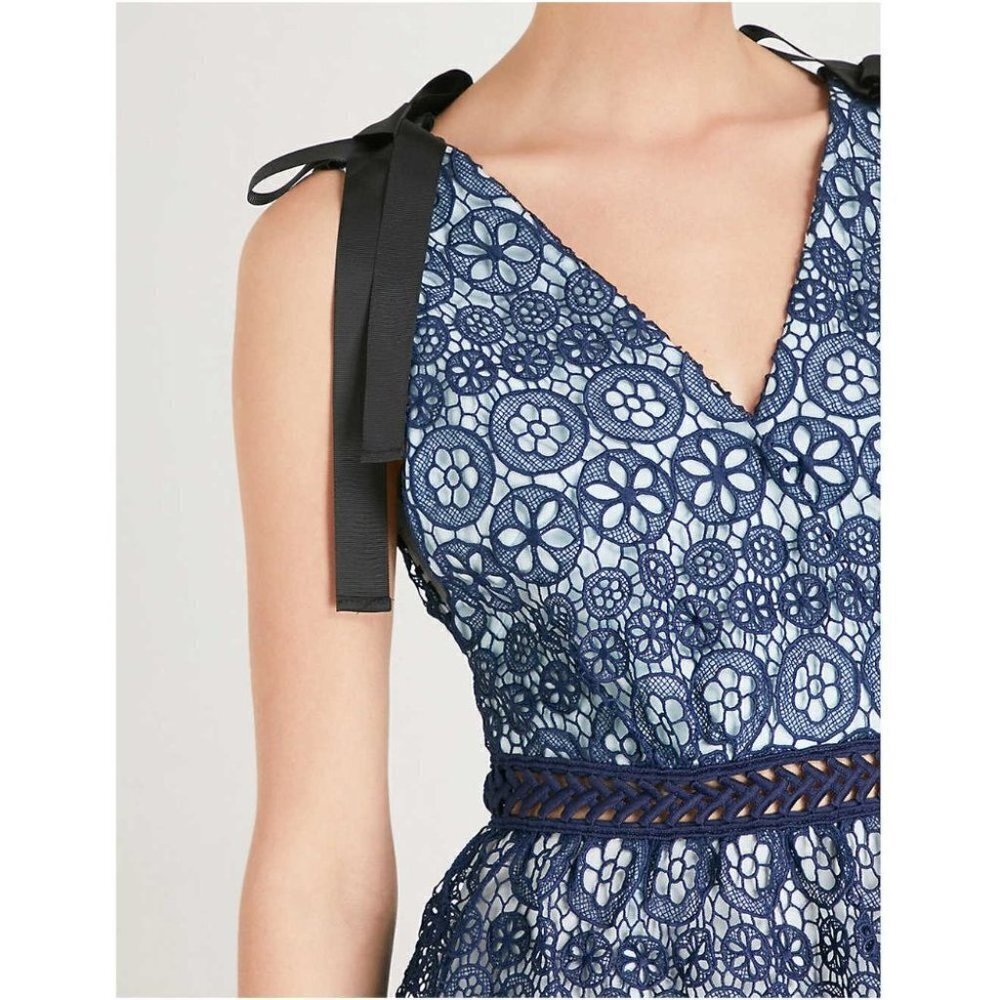 NWT Self-Portrait Bow Embellished Blue Lace Dress $428 - Picture 6 of 12